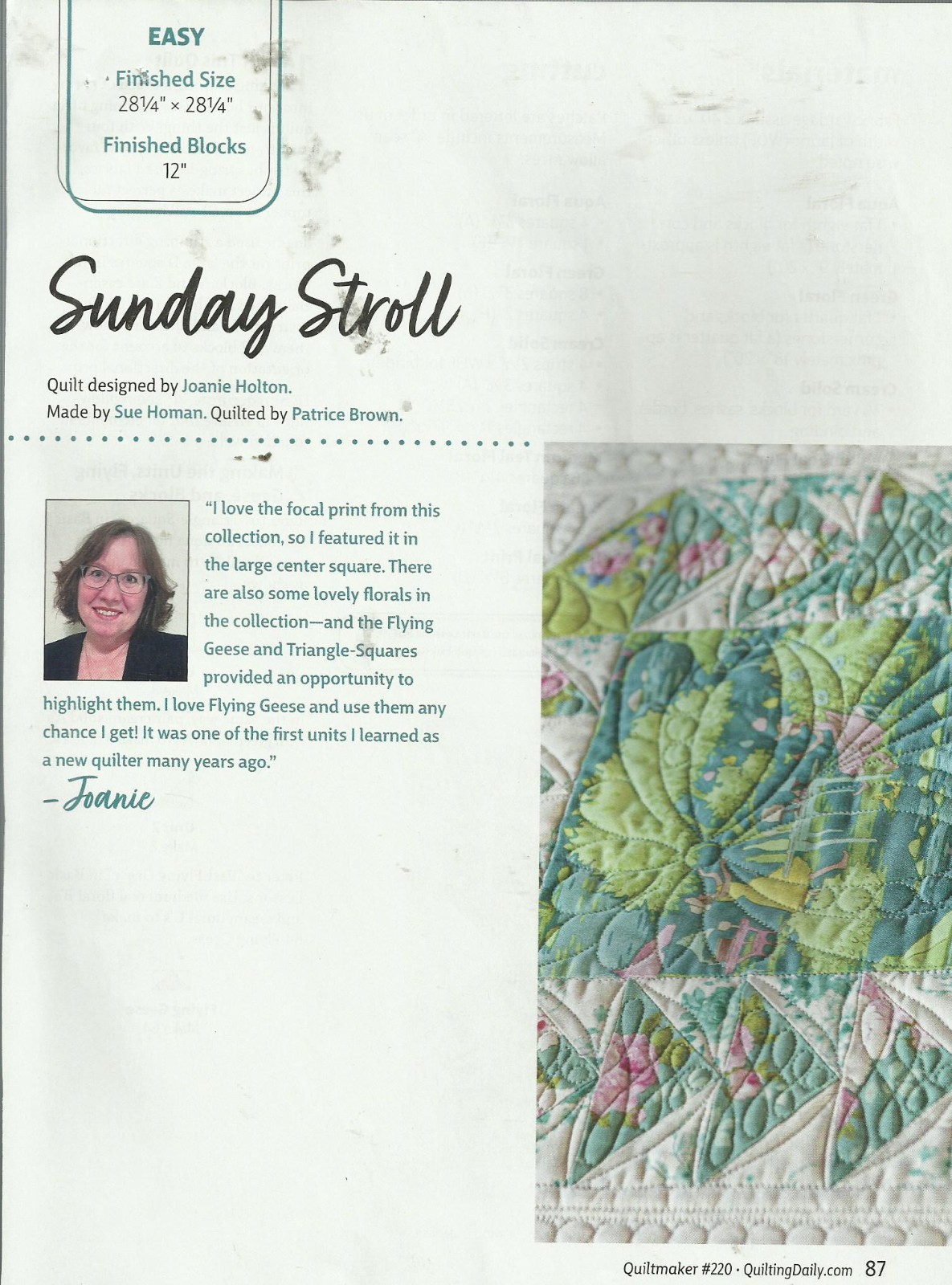 C0675 SUNDAY STROLL TABLE TOPPER QUILT PATTERN/INSTRUCTIONS