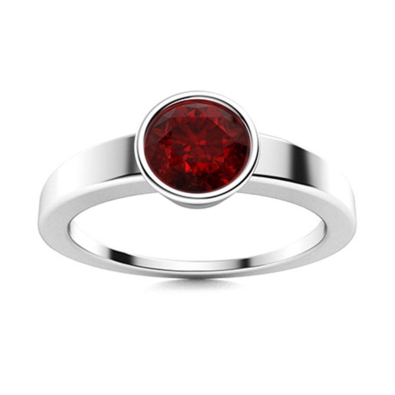 5mm Garnet Bezel Solitaire 925 Sterling Silver Ring Modern Wedding Jewelry
