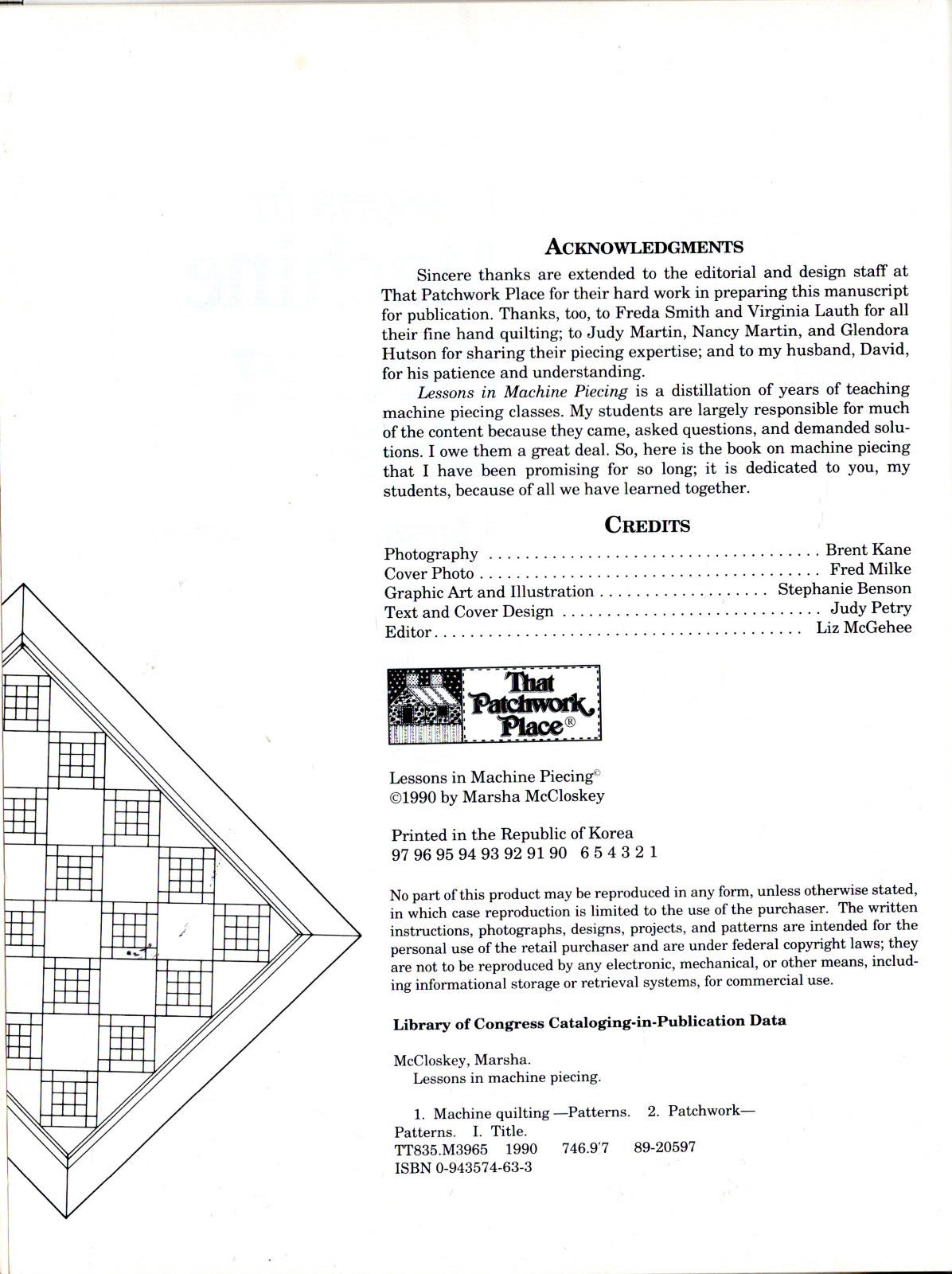 "Lessons in Machine Piecing" ©1990 That Patchwork Place Quilting Book B-110