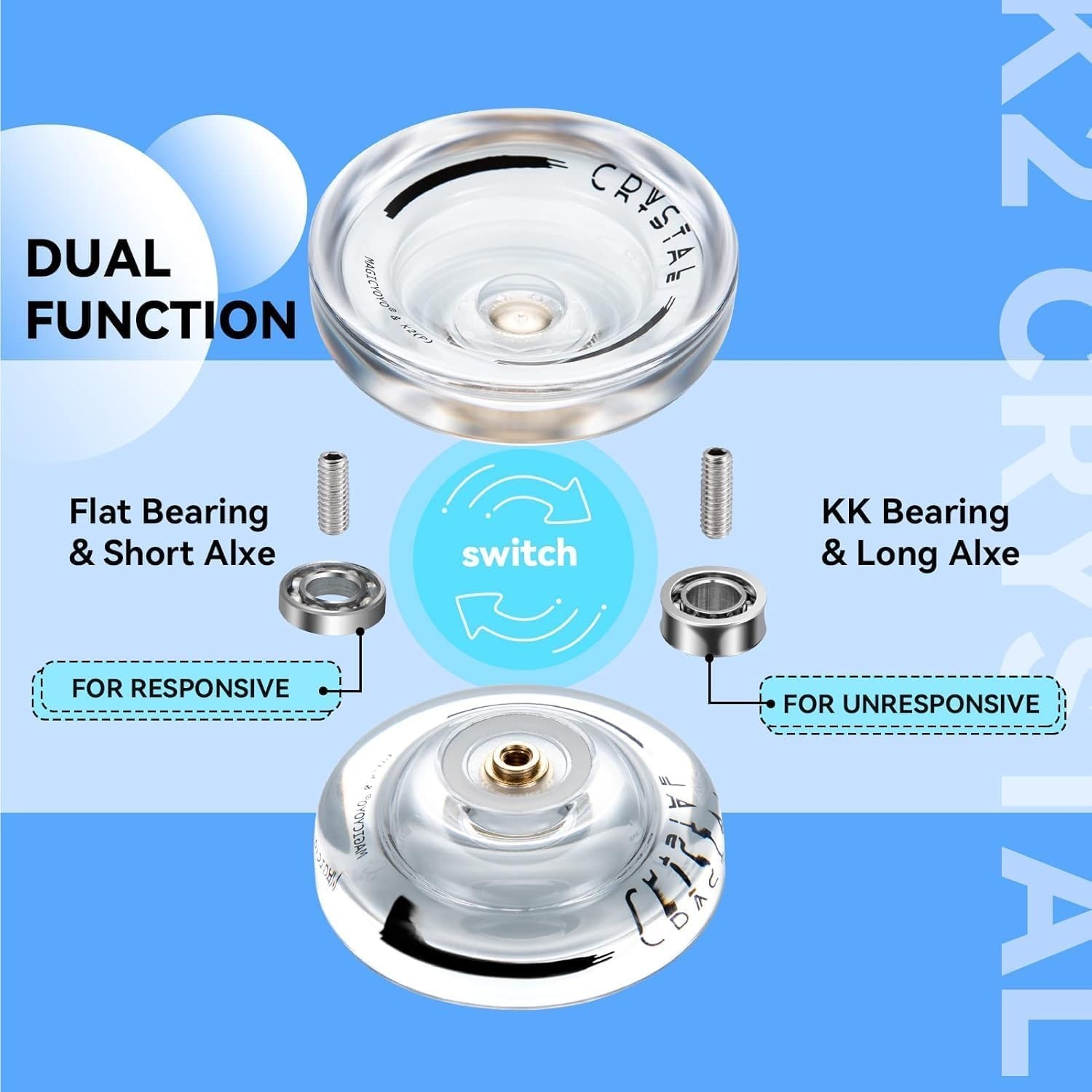Professional K2 Crystal White Yo-Yo: Beginner Friendly with Extra Strings & Case