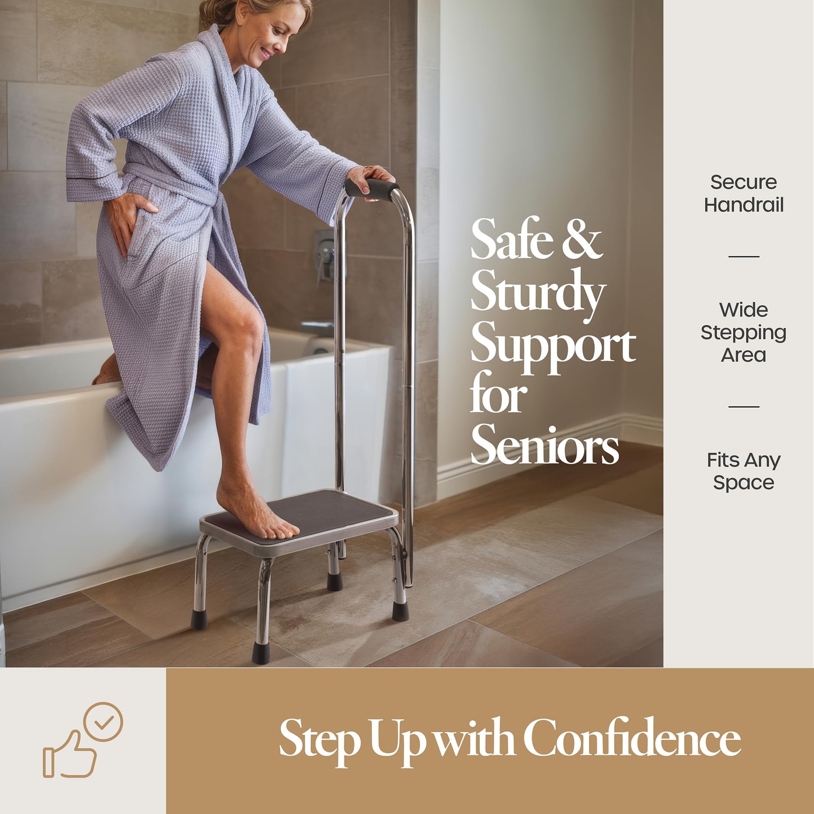 Step Stool with Handle for Adults Step stools with Handle for Elderly for Bed...