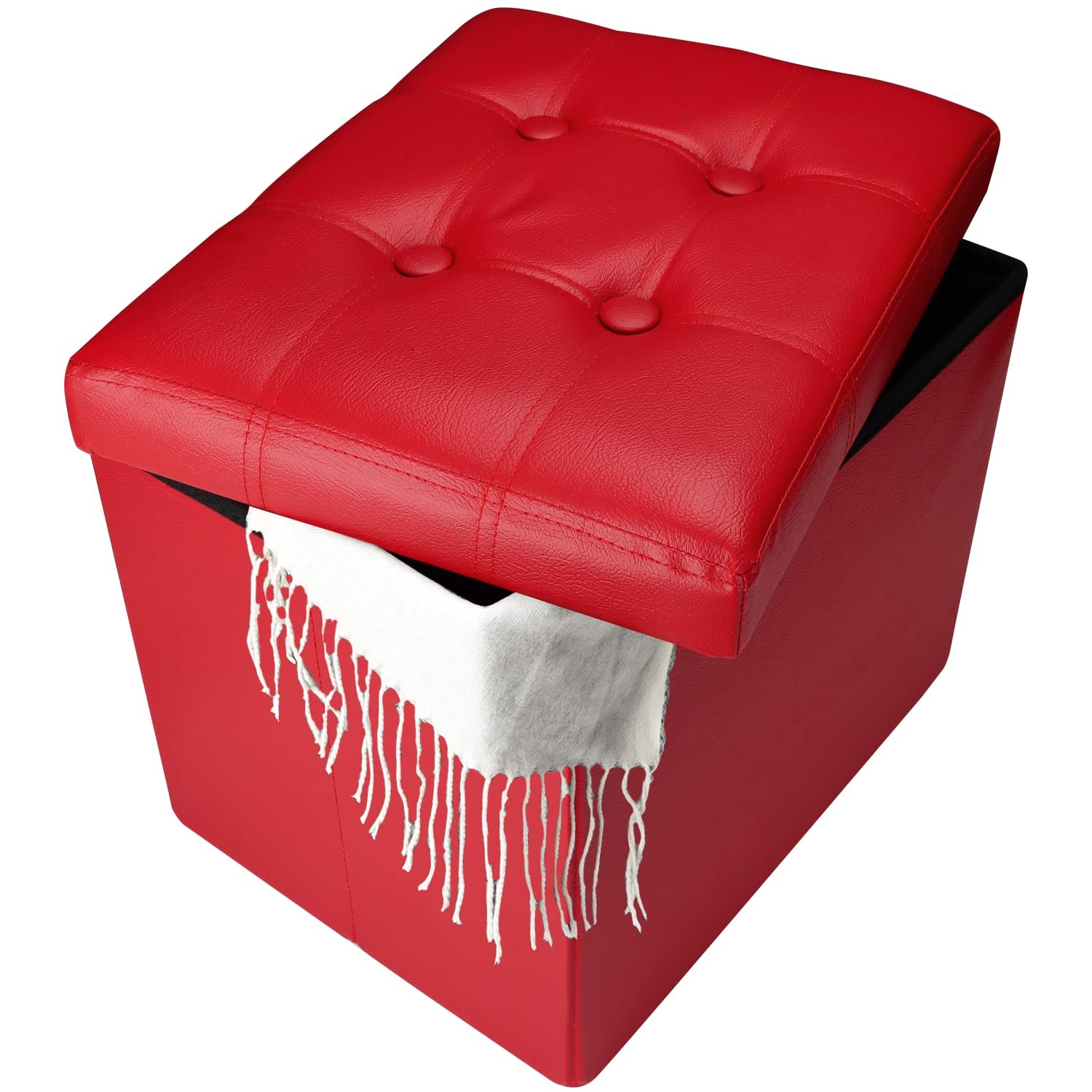Storage Ottoman Folding Foot Stool With Thicker Foam Padded Seat Small Leather S