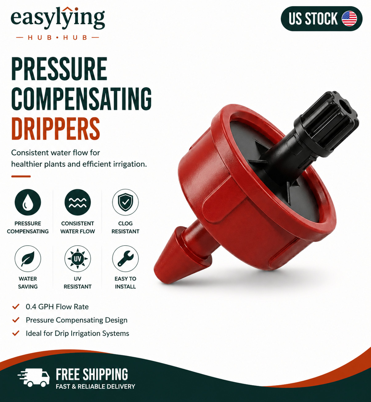 1 GPH Pressure Compensating Drippers for Drip Irrigation Kit, 30pcs | Self-Clean