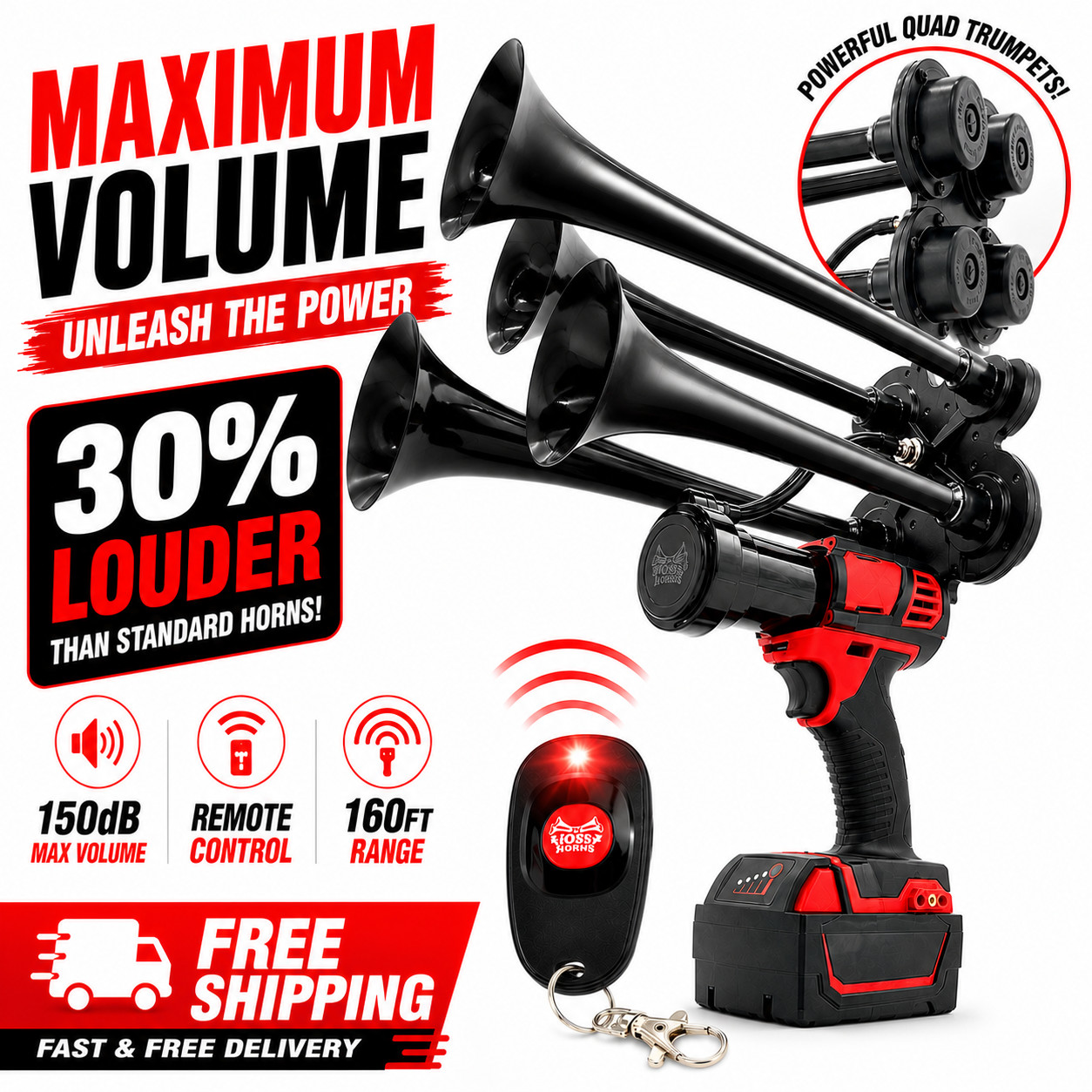 Boss Train Horn for Milwaukee® 18v Battery + Remote