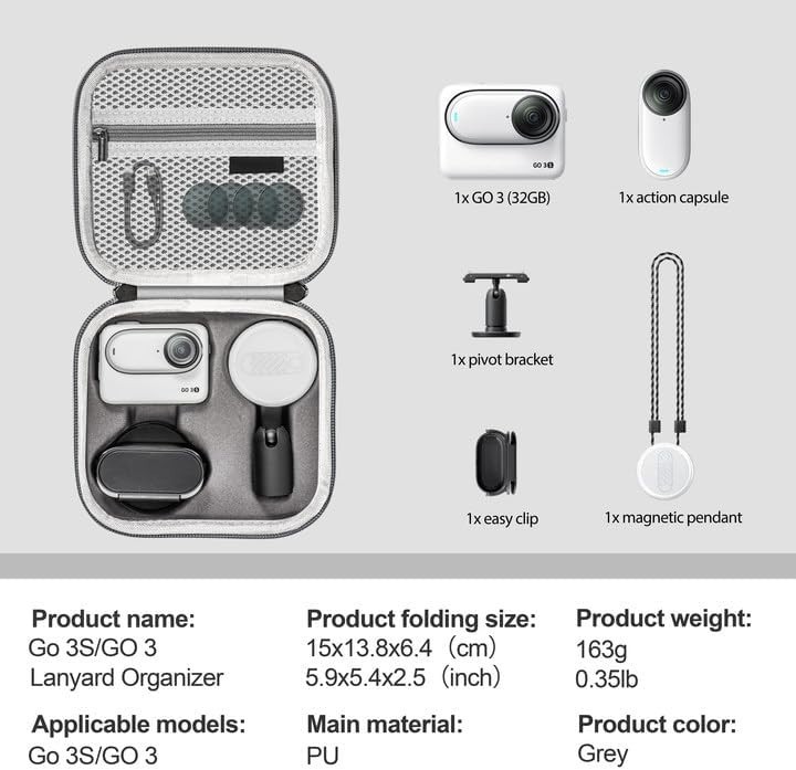 Carrying Case for Insta360 GO 3S Action, Storage Bag Mini Protective Case Com...