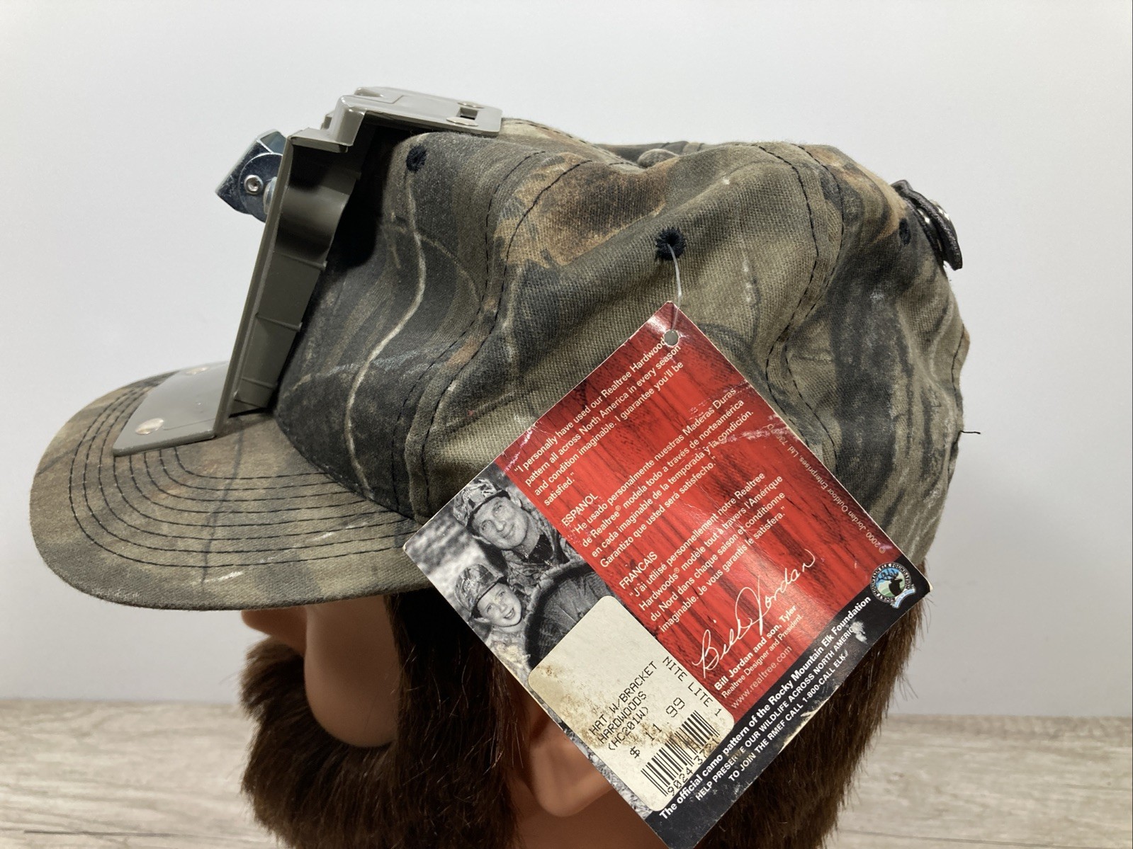 Vintage Realtree Hardwoods Camo Coon Hunting Miner's Headlamp Bracket Hat - New
