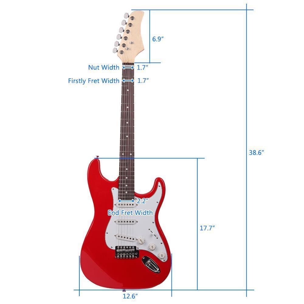 Solid Body Full-Size 39 Inch Electric Guitar Beginner Starter Bag Cable Red