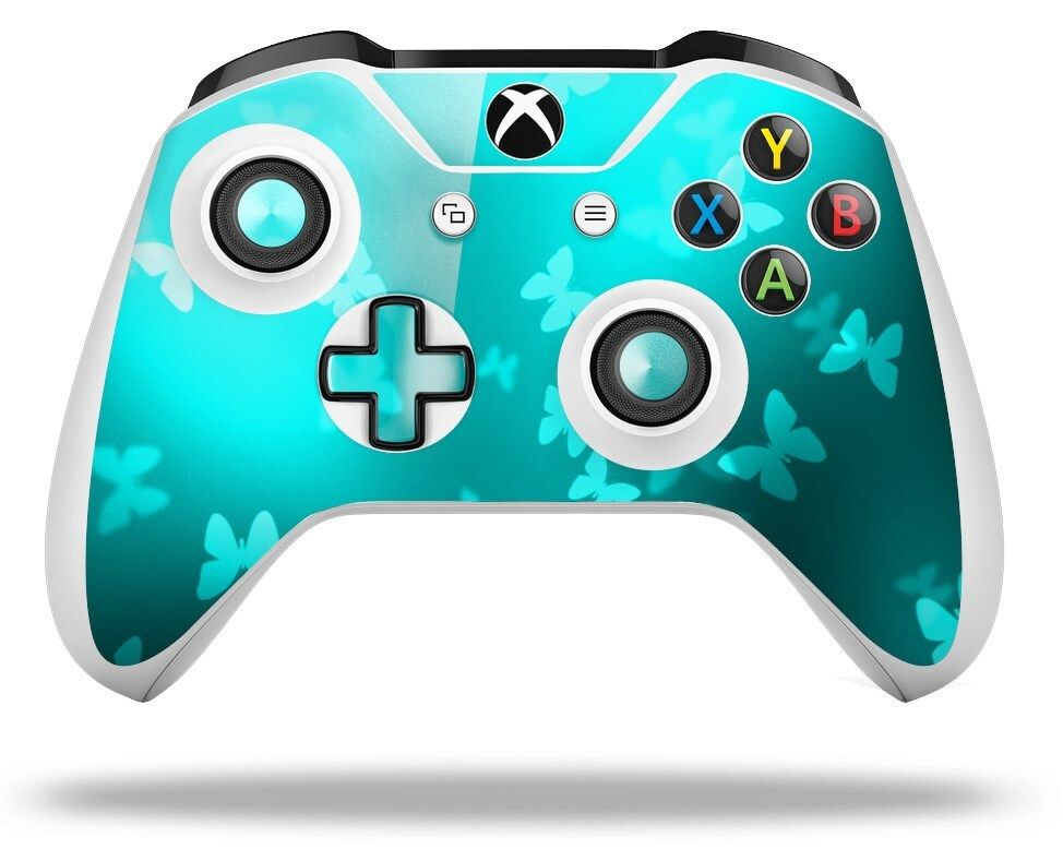 Skin for XBOX One S / X Controller Bokeh Butterflies Neon Teal Vinyl Decal
