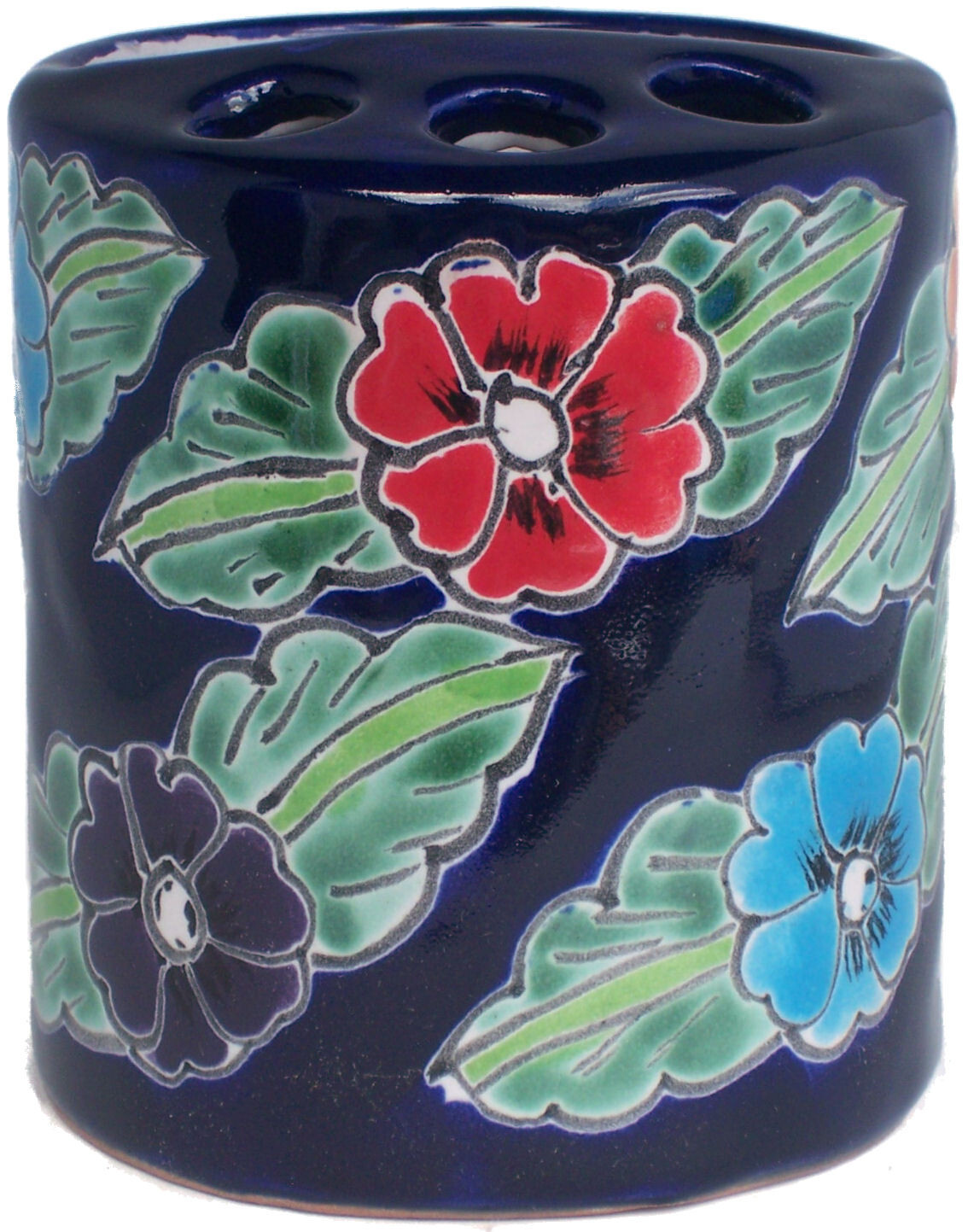 Mexican Handmade Ceramic Talavera Flowers Toothbrush Holder for Bathrooms
