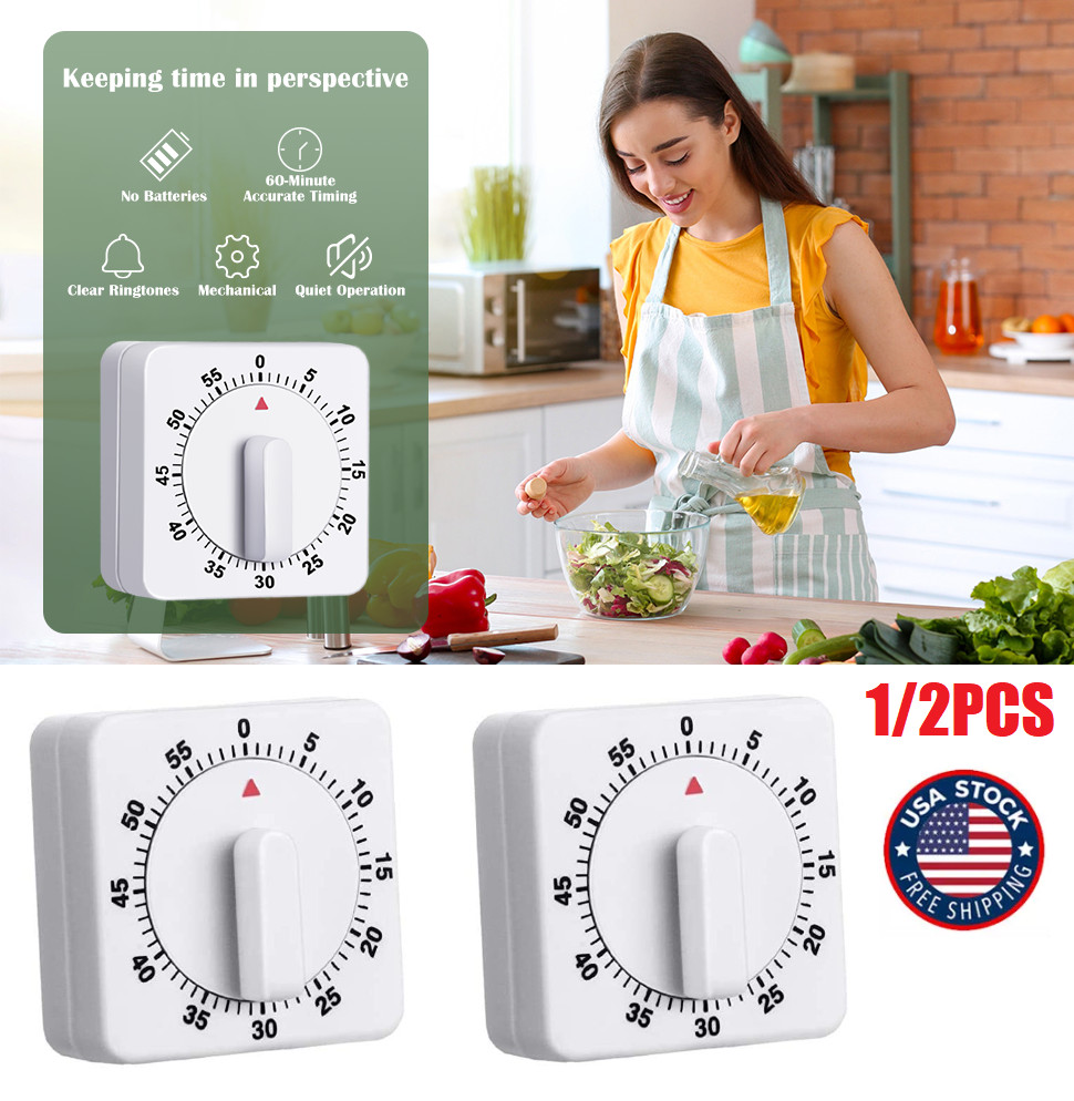 2× Square 60 Minute Mechanical Kitchen Timer Visual Kitchen Cooking Timer Clock