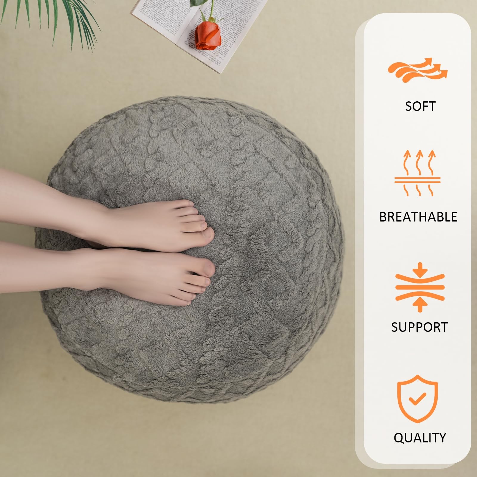 Round Stuffed Pouf Ottoman for Foot Rest, Faux Fur Poufs with Foam Chunk Fill...
