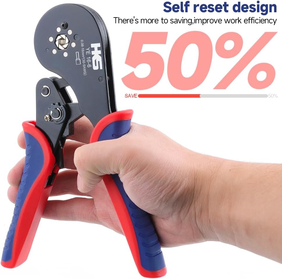 Self-Adjusting Hexagonal Ratchet Crimper for Ferrules AWG 30-5, End-Sleeve Tool