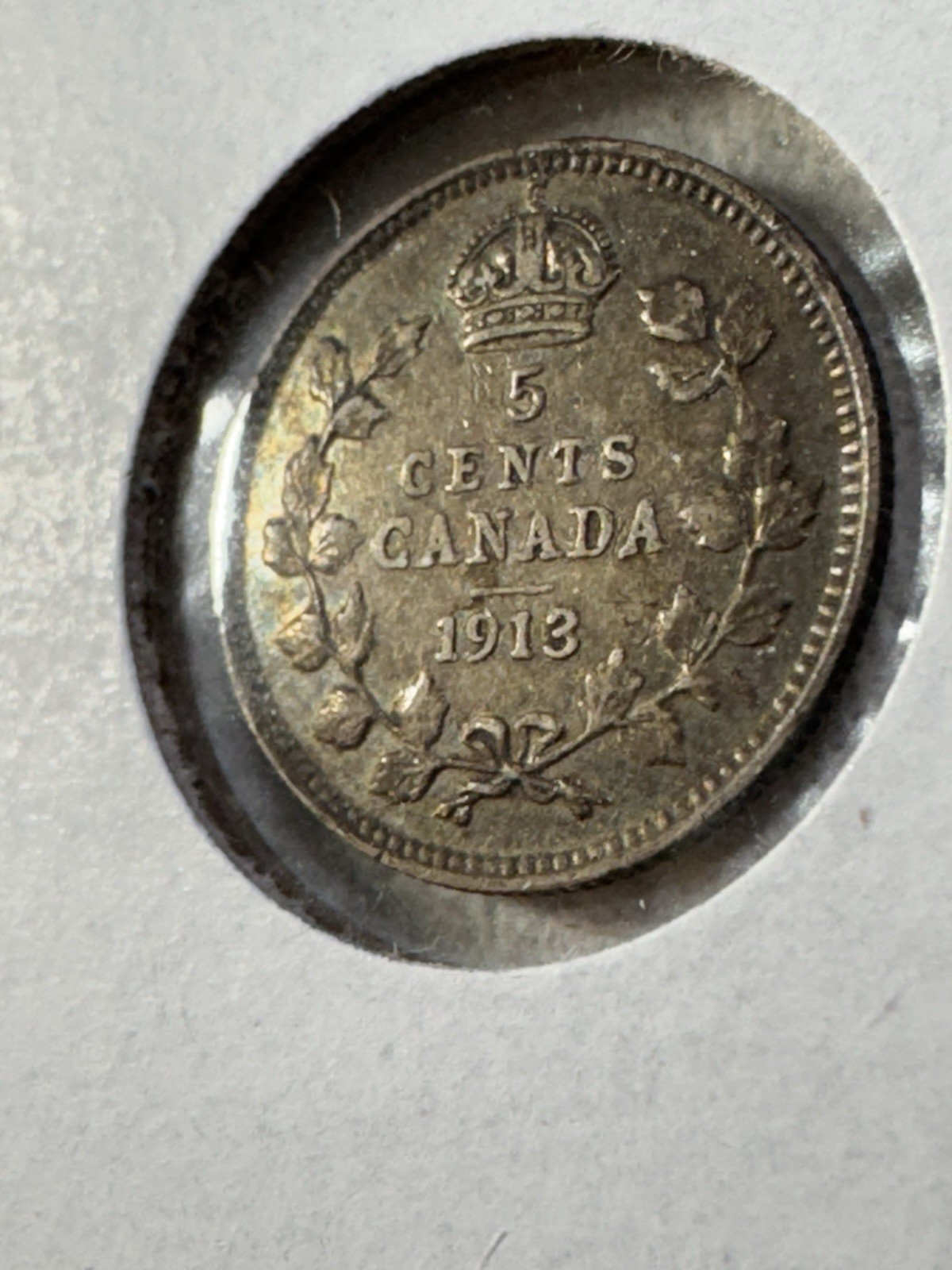 1913 Canada 5 Cents Small Silver Coin