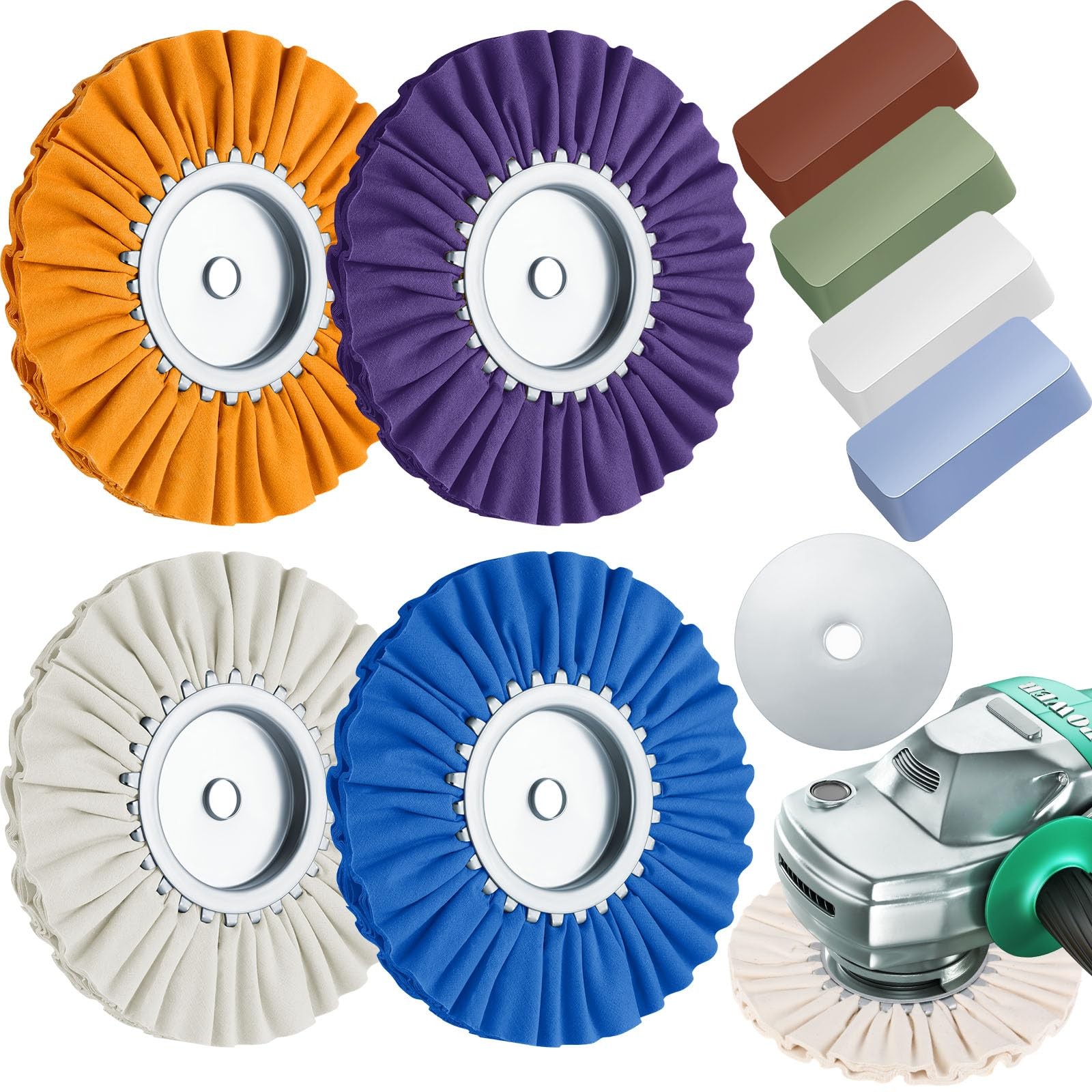 Amylove 8 Pcs 8 Airway Buffing Wheel Aluminum Wheel Polishing Kit Safety Flange