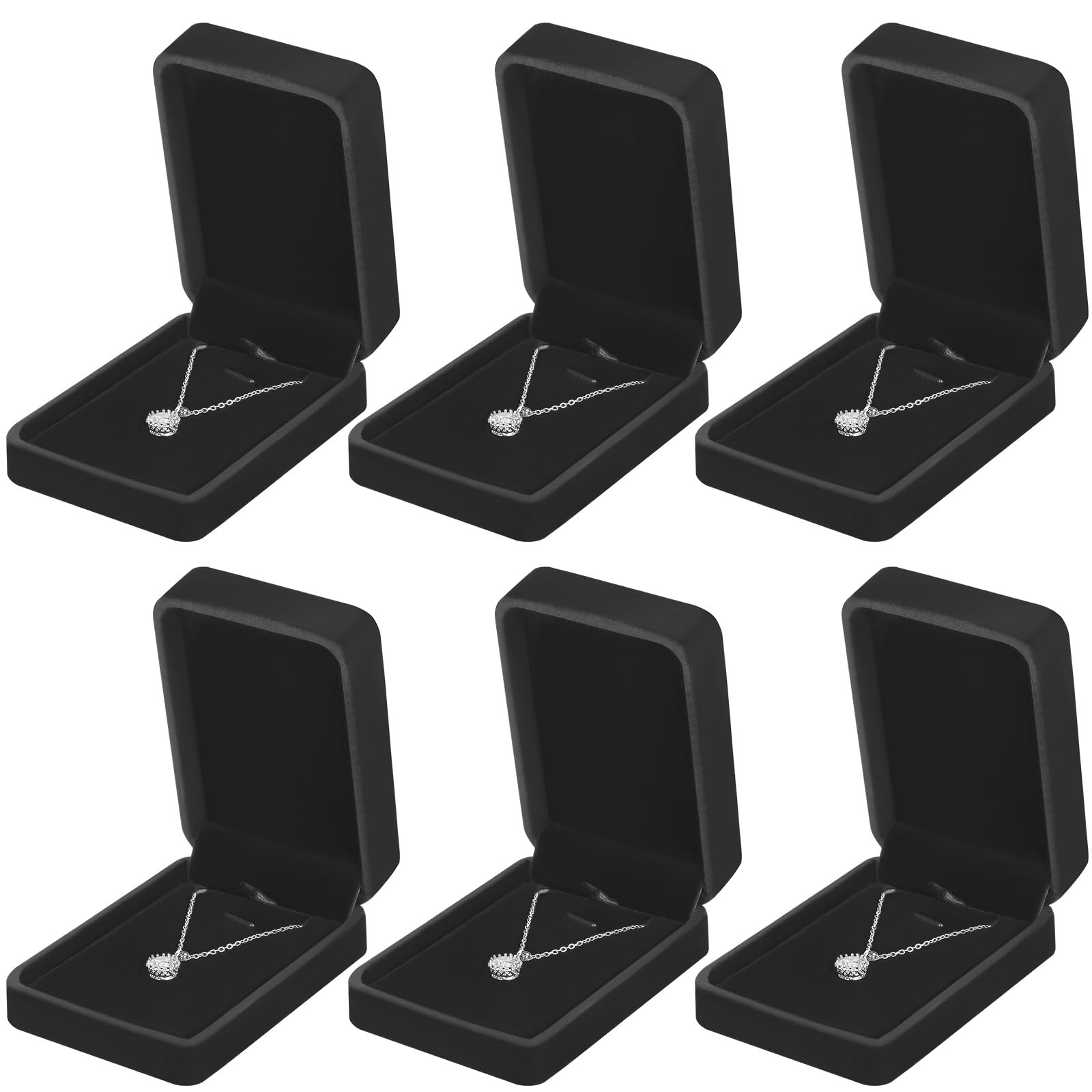 KUKUVR 6 Pieces Classic Velvet Necklace Pendant Box for Jewelry Gift, Black