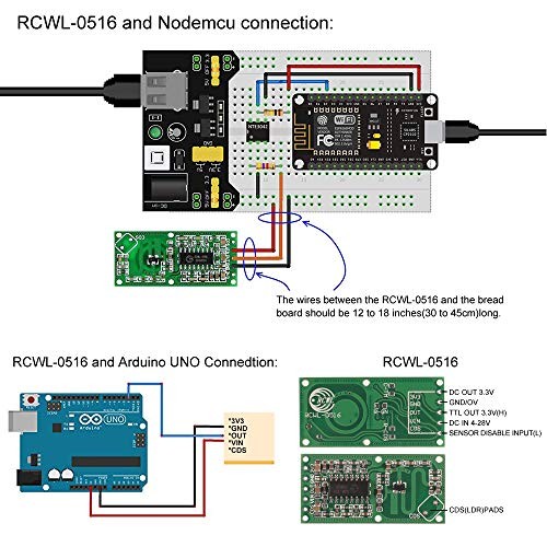 6PCS RCWL-0516 Microwave Radar Motion Sensor Module for Arduino ESP8266 Green