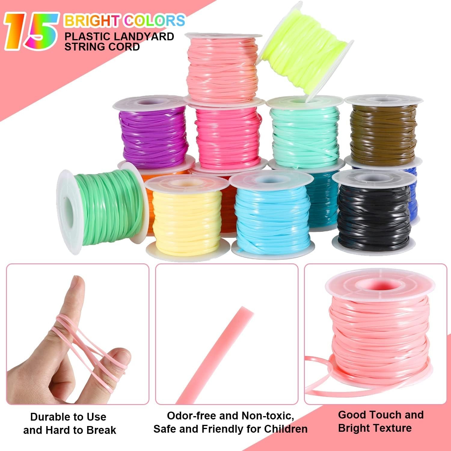 KAMJUNTAR Lanyard String,15 Rolls Gimp String Plastic Lacing Cord Plastic St...