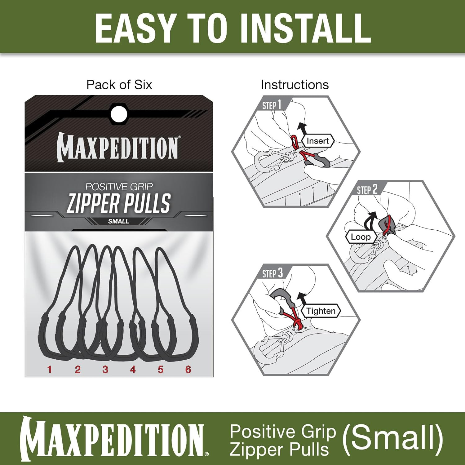 Small Zipper Pulls (6 Pack), Black