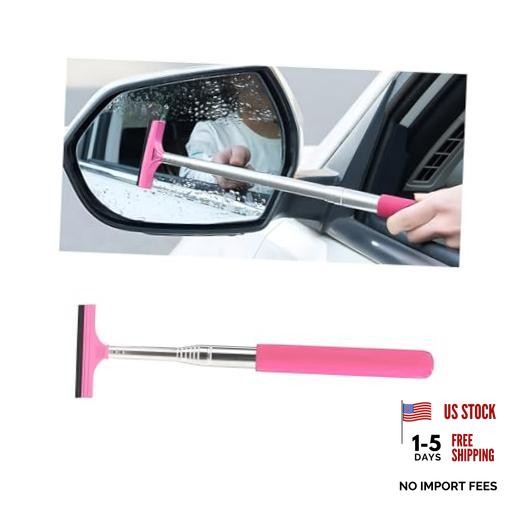 Pink Car Side Mirror Squeegee - Anti-Fog & Water Retractable - Rearview