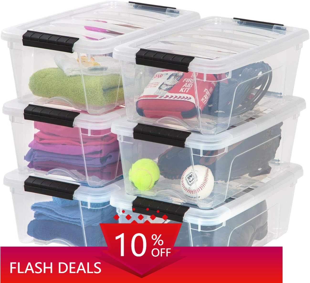 13-Quart Plastic Storage Containers (with Lids and Latches) 6-Piece Set - Clear