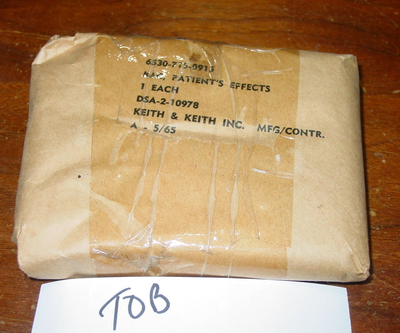 Vtg. NOS US Army Medical Patient's Pffect Bag FSN 6530-715-0915 Waterproof 1965