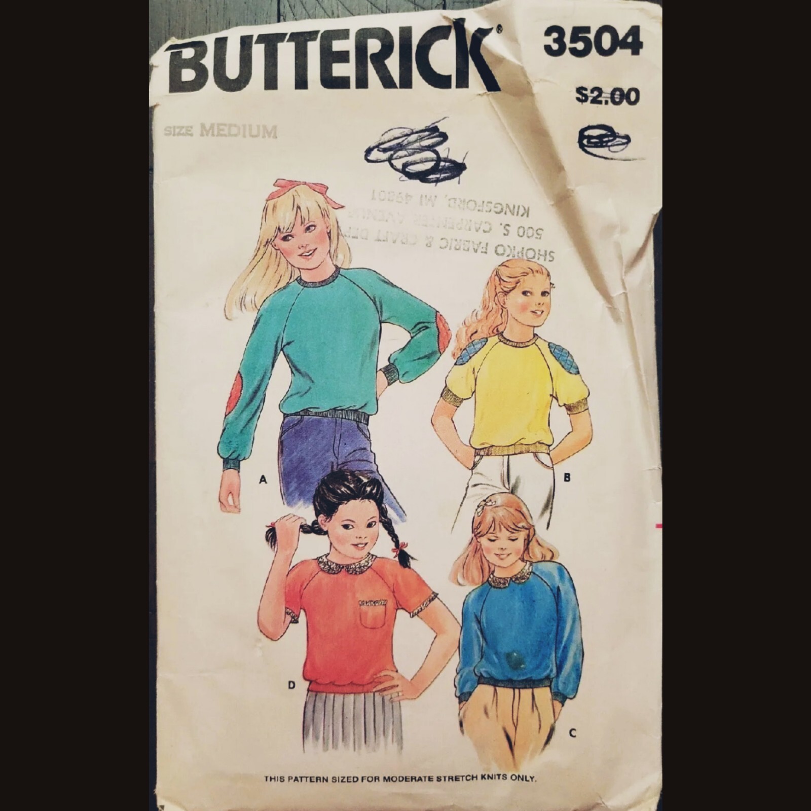 Vintage Butterick Girls' Tops Pattern #3504 Size Medium CUT