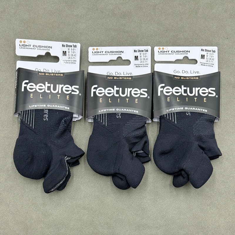 NWT 3 Pack Feetures Men's Elite Light Cushion No Show Tab Socks Black Size M