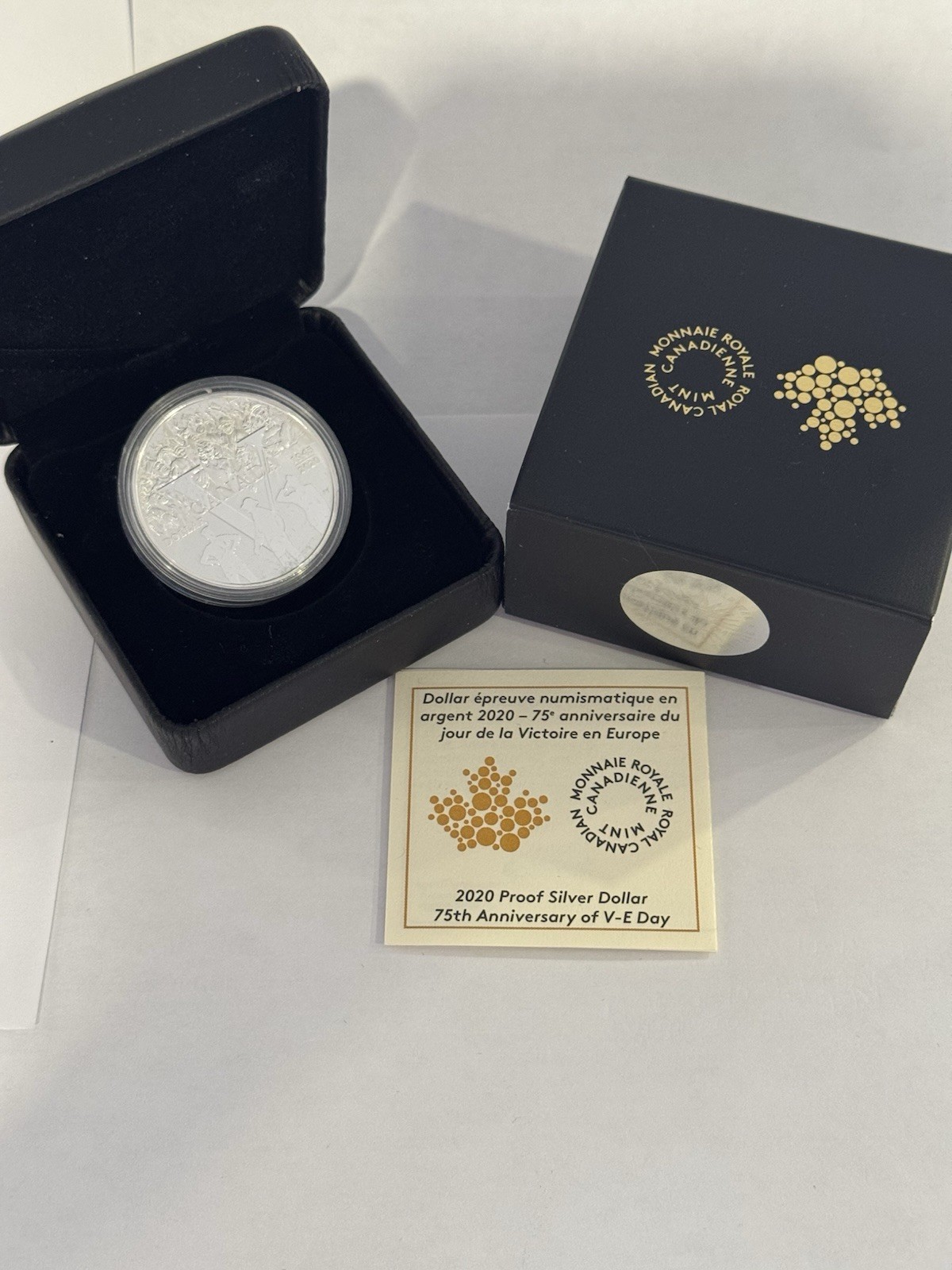 2020 Canadian 23.17g 99.99% Pure Silver Proof Dollar. 75Th Anniversary VE DAY.