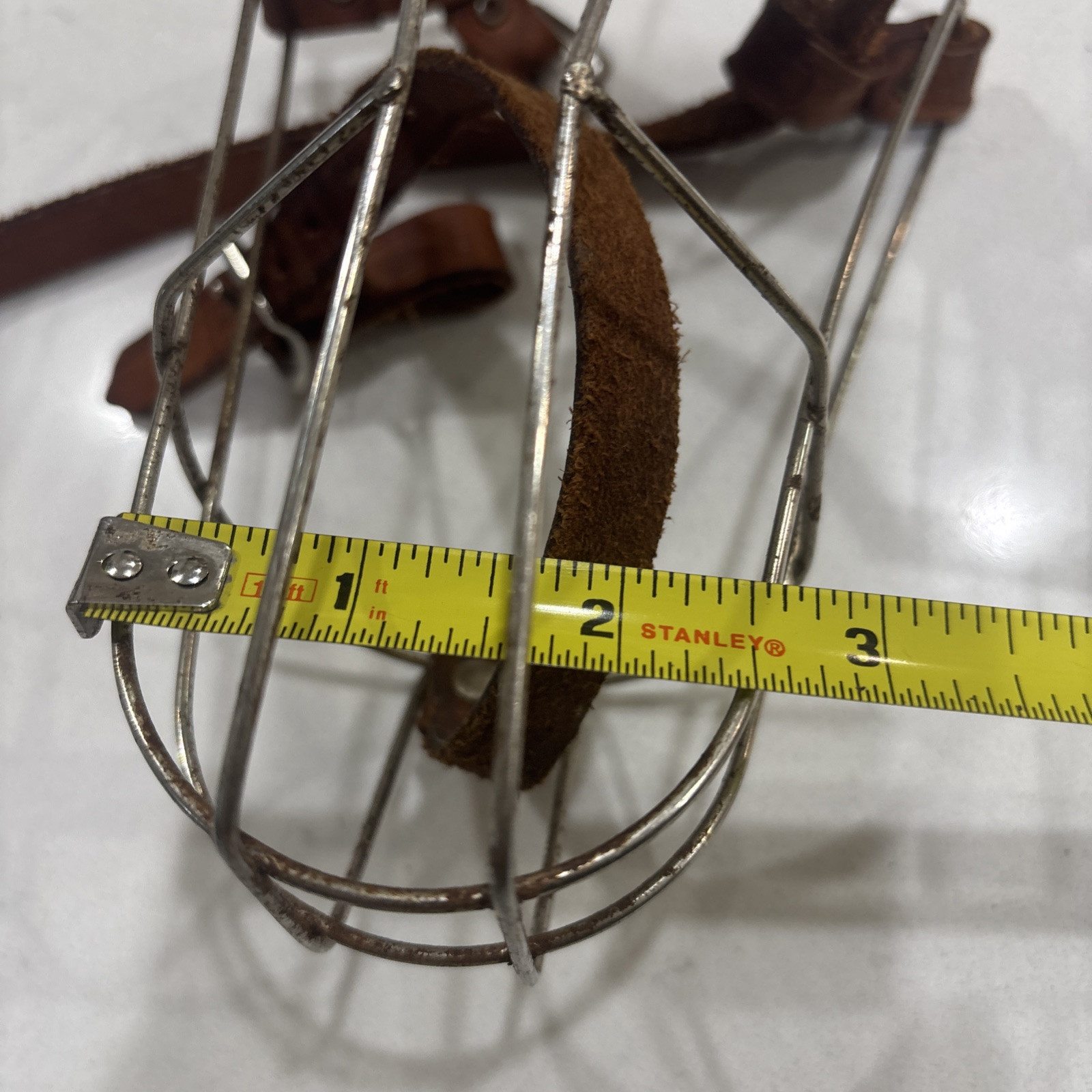Dog Muzzle Adjustable Metal Wire Basket Leather Straps Small?
