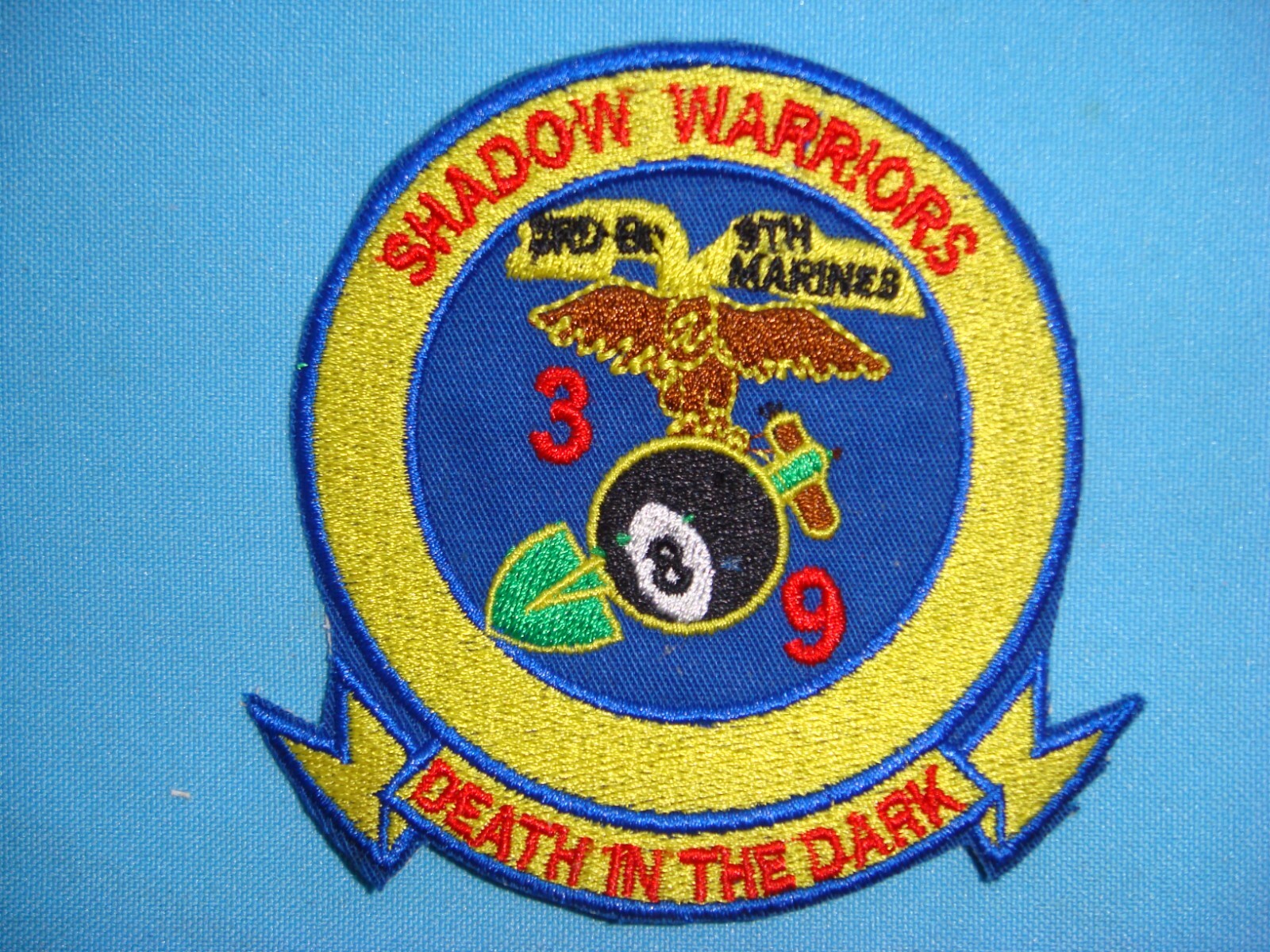 VIETNAM WAR PATCH, USMC 3rd Bn 9th MARINE REGIMENT  DEATH IN THE DARK