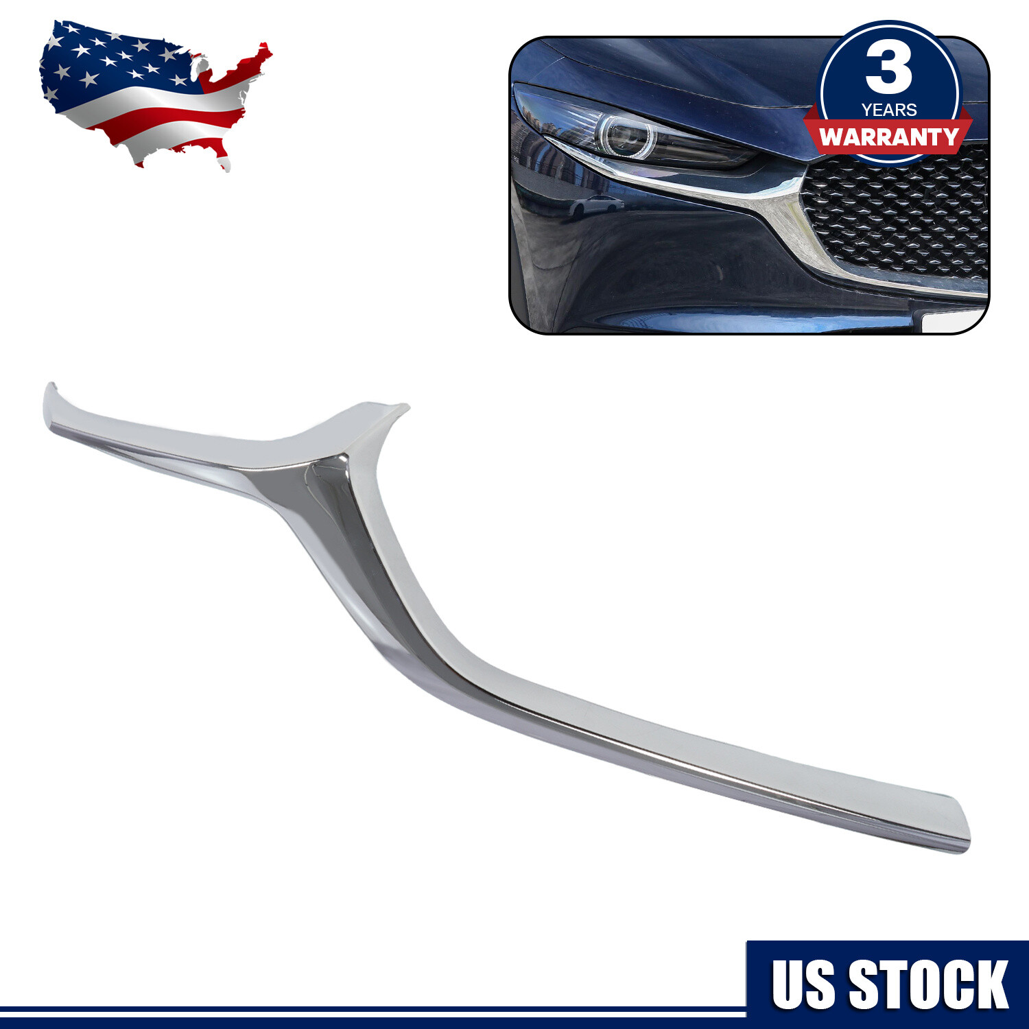 Right Front Bumper Molding Upper Grille Trim Chrome For Mazda CX-30 2020-2023