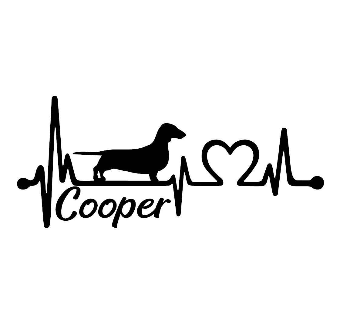 Dachshund Heartbeat Lifeline with Personalized Name Vinyl Decal