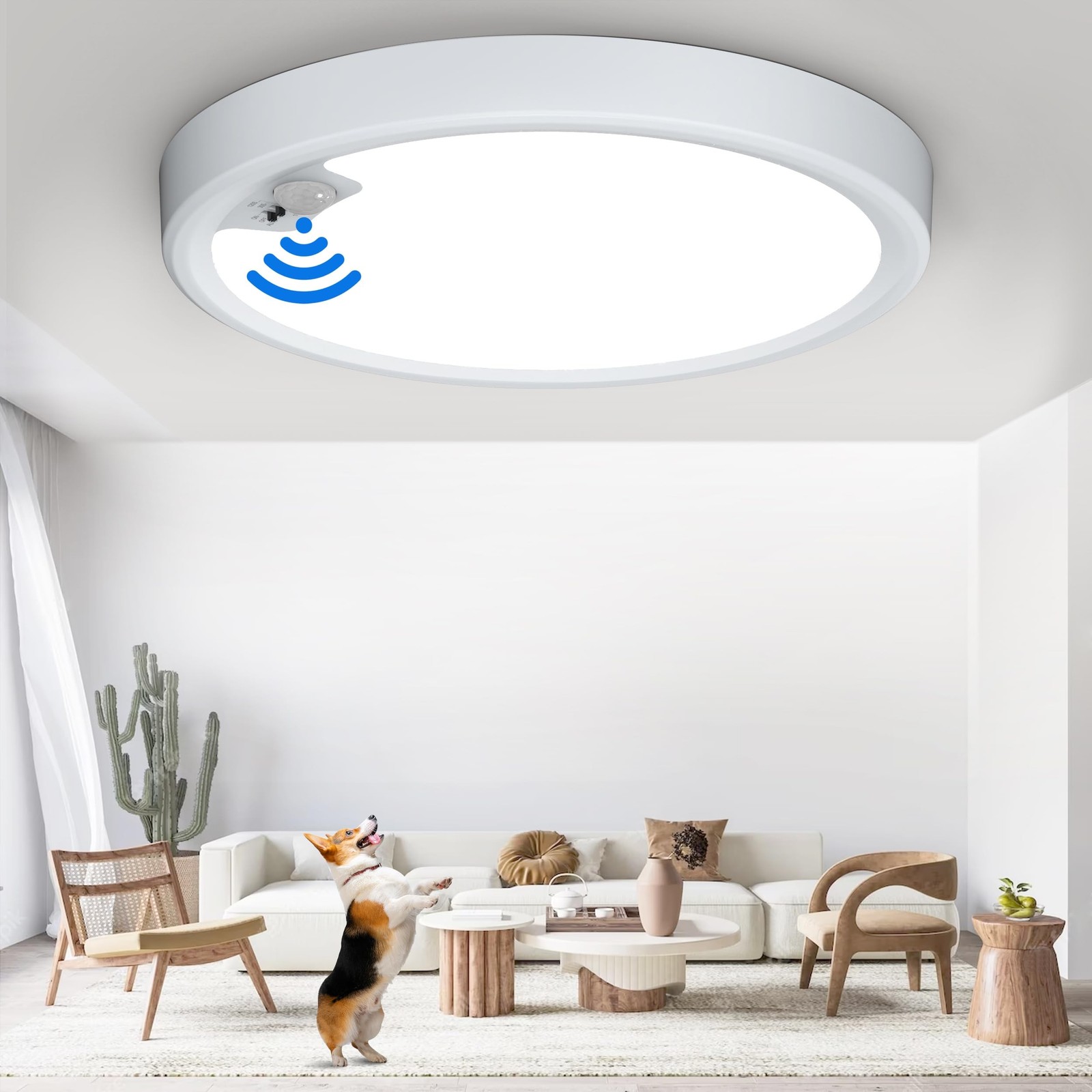 Motion Sensor Ceiling Light Wired, LED Flush Mount Ceiling Light Fixture 18W/...