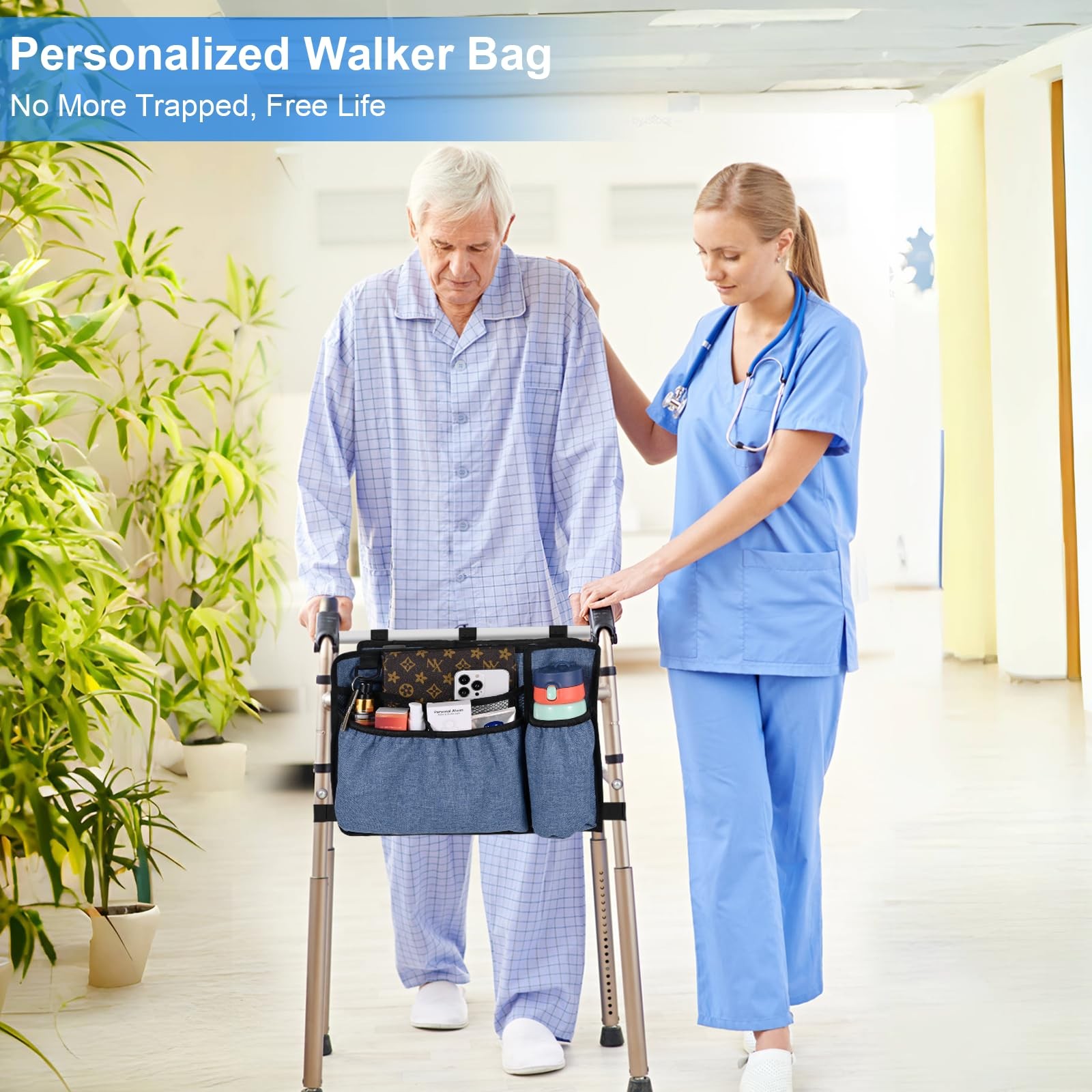 Walker Bag with Cup Holder Premium Walker Basket for Folding Walker Foldabl