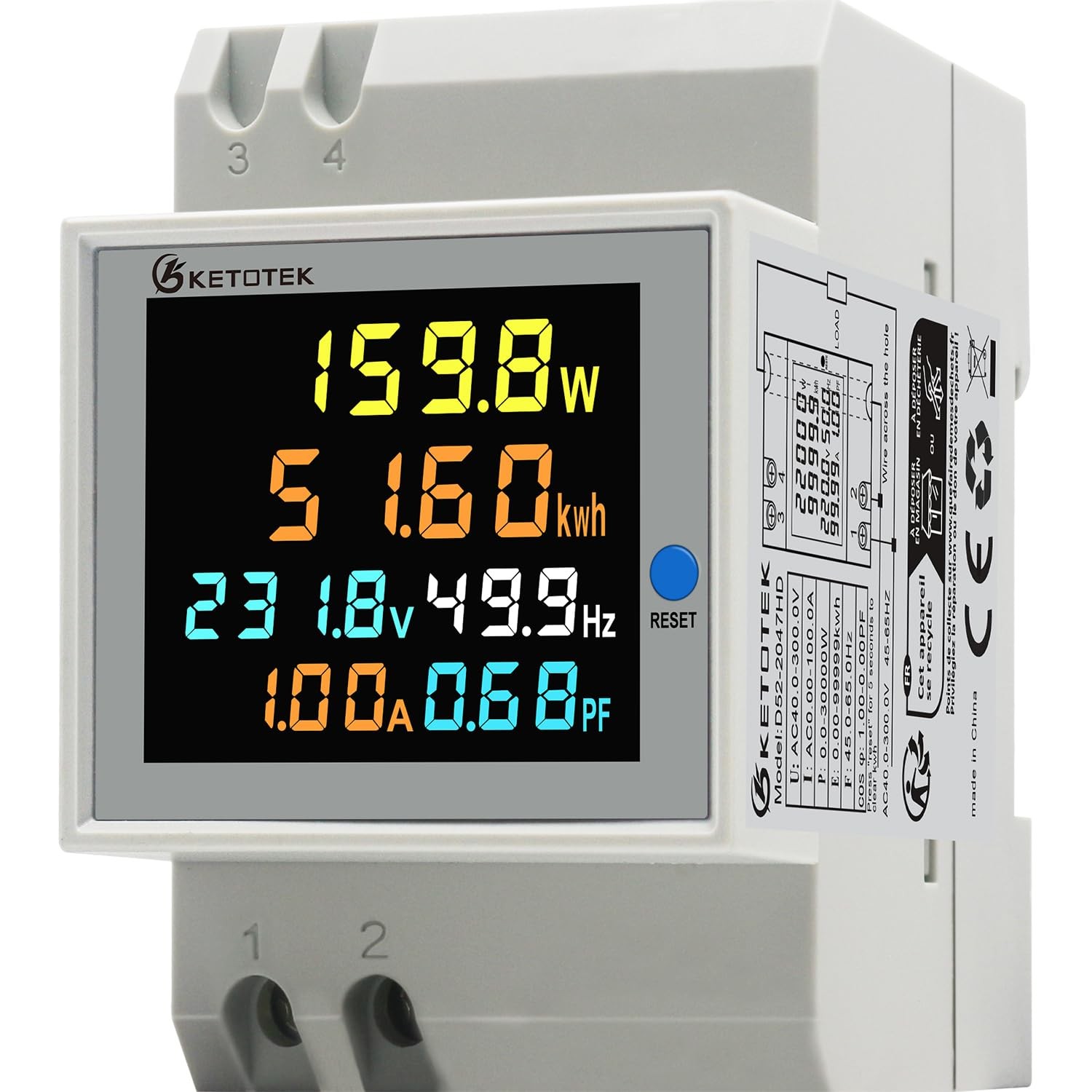 Single Phase Energy Meter Din Rail Electricity Usage Monitor AC 40-300V 100A ...