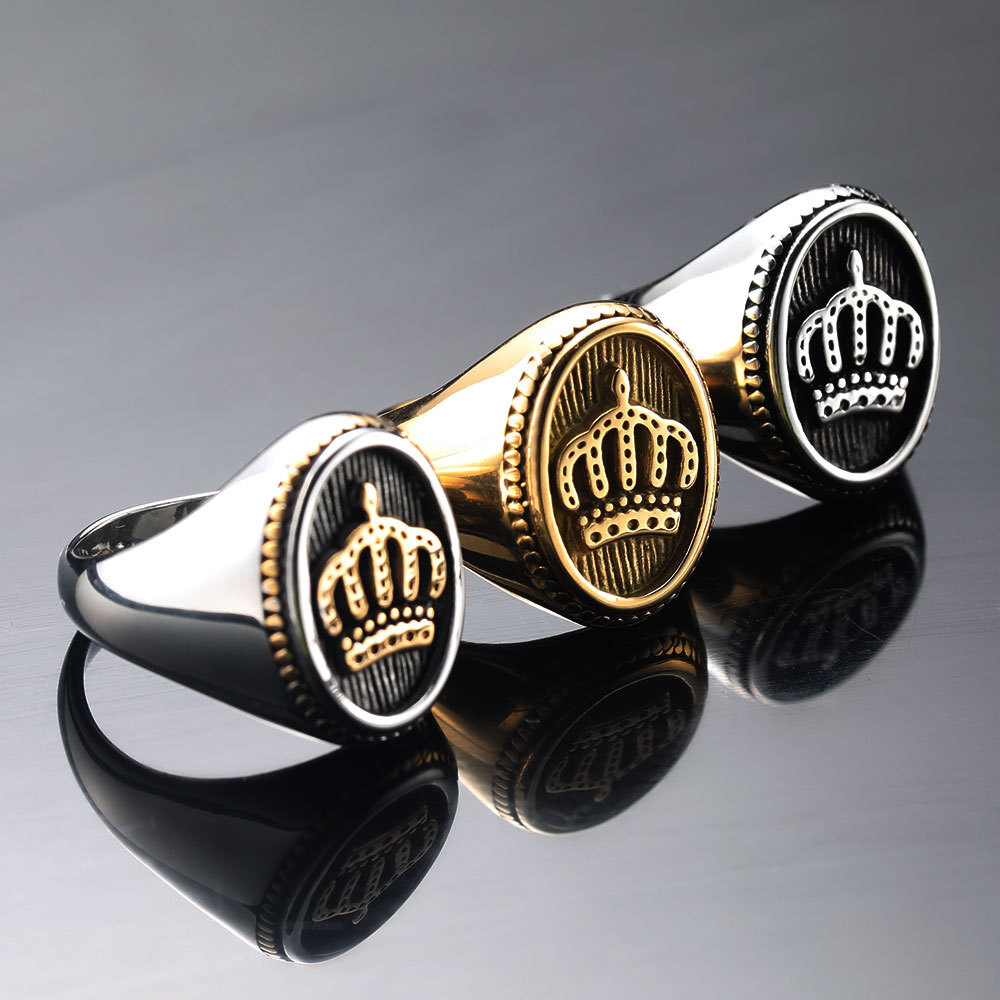 Men's Women Vintage Royal King Queen Crown RingRing Stainless Steel Size 7-12