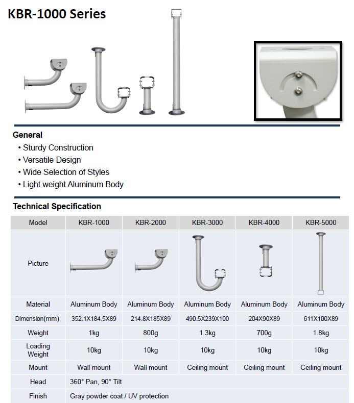 Universal Surveillance Security Camera J Shape Mount Bracket KBR-2000