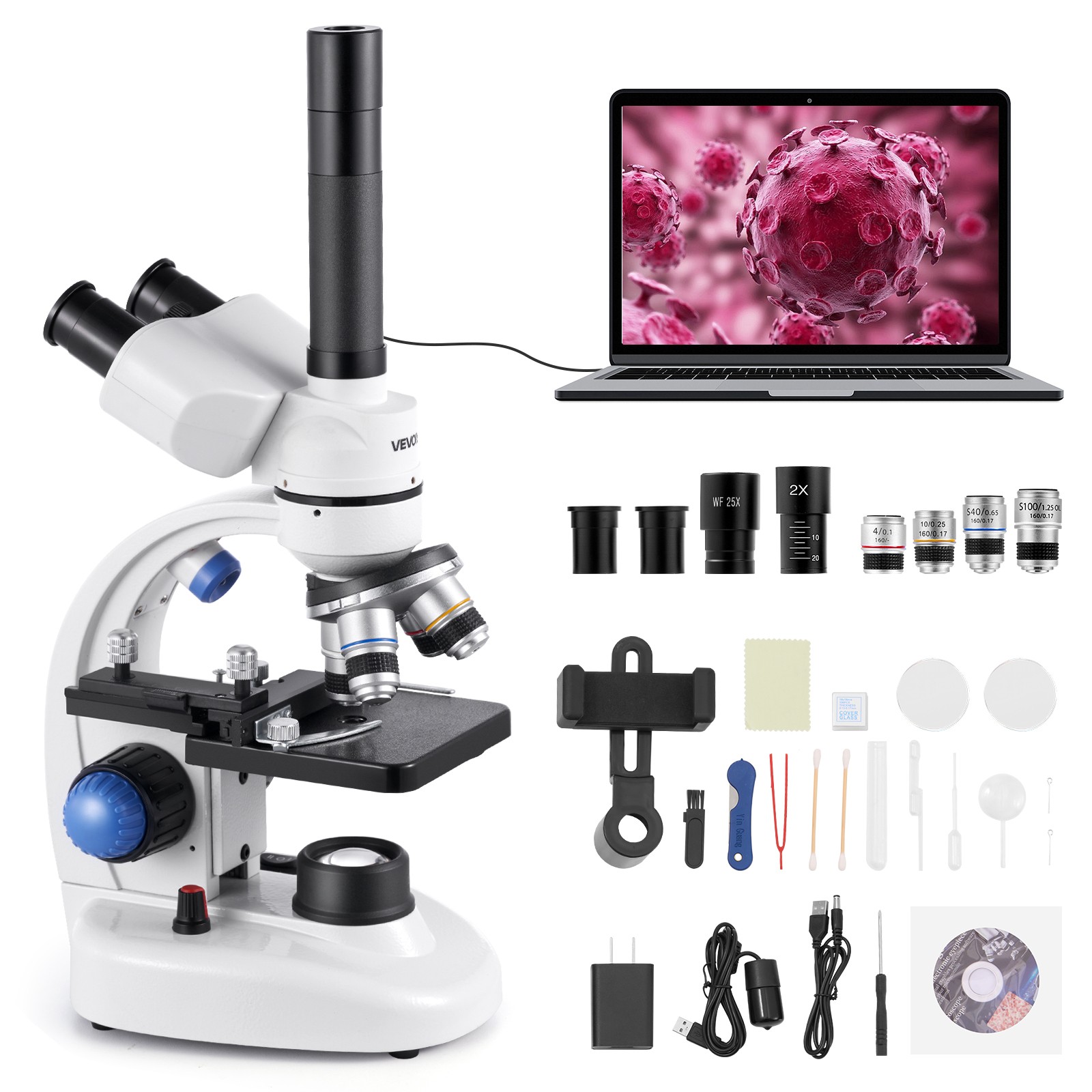 Uimoso Trinocular Compound Microscope Kit with 40-5000X Magnification