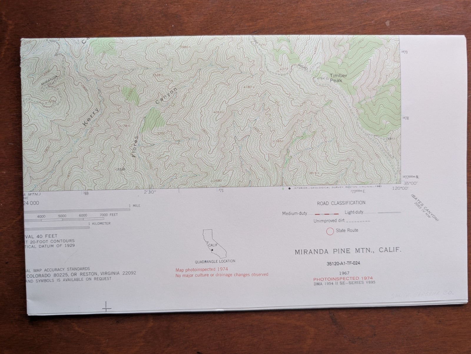 USGS Topo Map 7.5' Quad Miranda Pine Mountain, California 35120-A1-TF-024