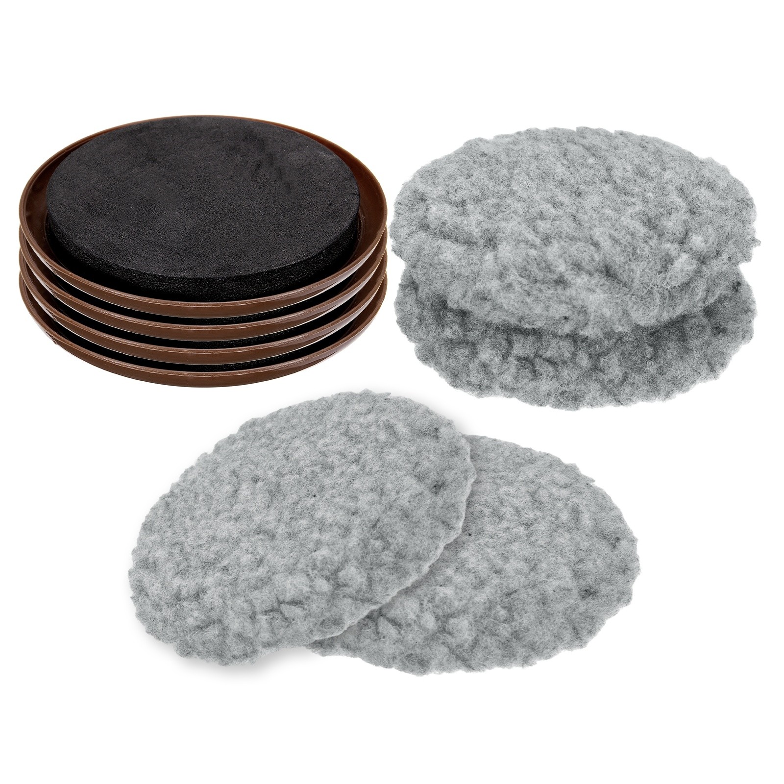 4Pcs Furniture Sliders 3.5" Plastic Round Sliding Pads with Hardwood Sock, Brown