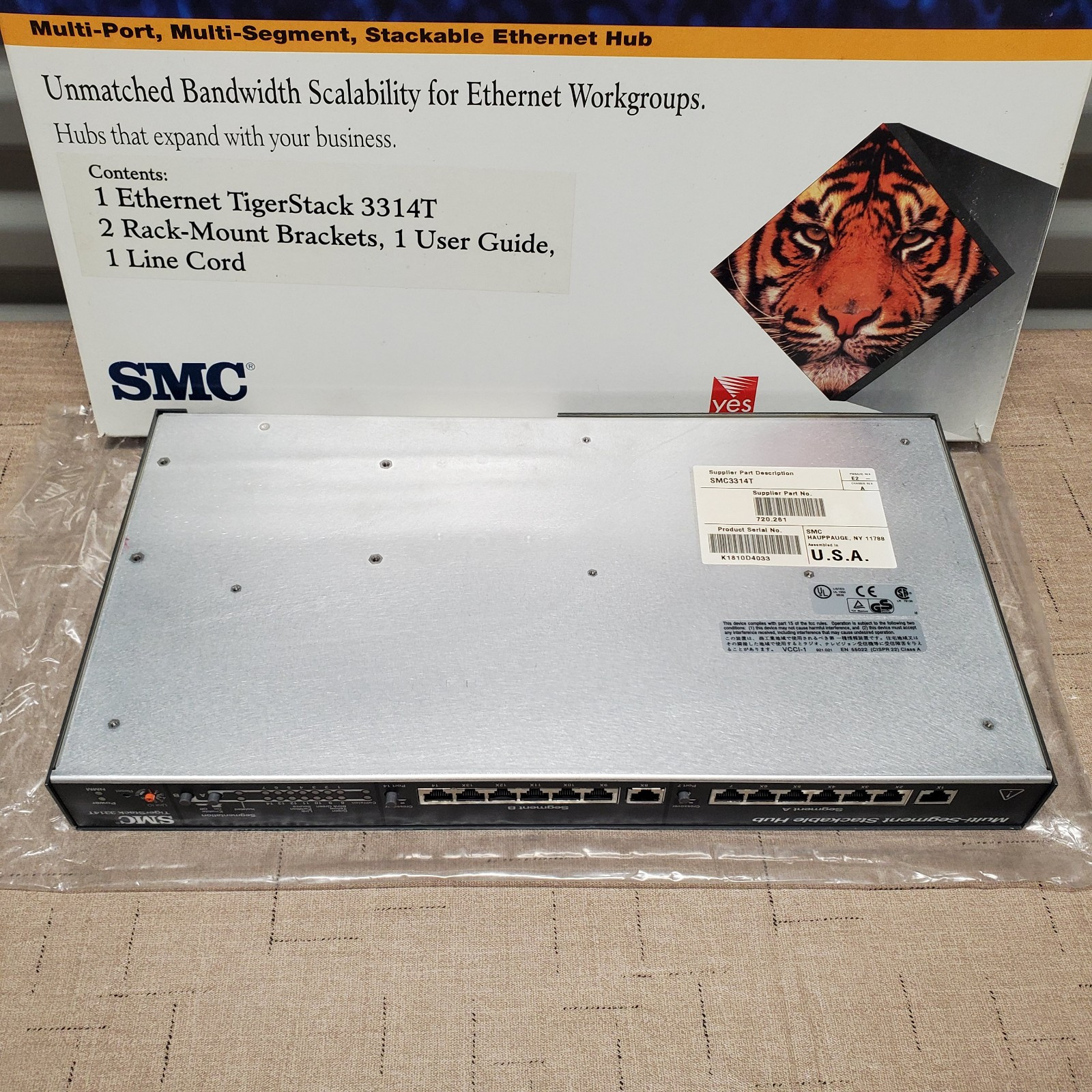 VTG Y2K SMC TigerStack 3314T 14-Port Ethernet Hub Stackable SMC3314T - OPEN BOX
