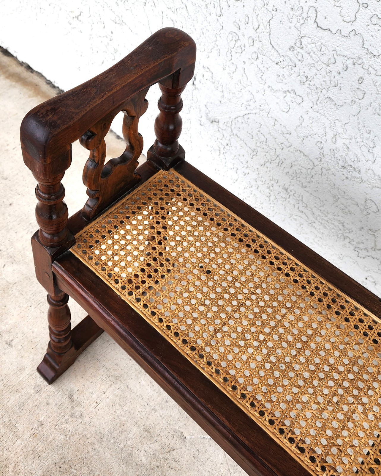 Antique English Walnut & Cane Window Bench