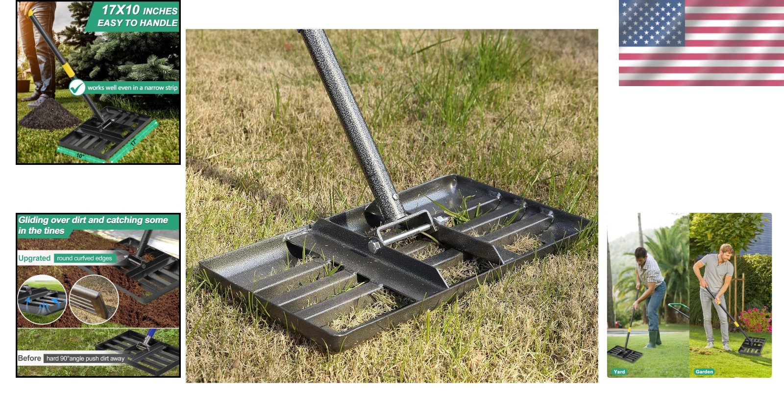 17x10 Lawn Rake with Adjustable Handle for Yard Leveling and Smoothing
