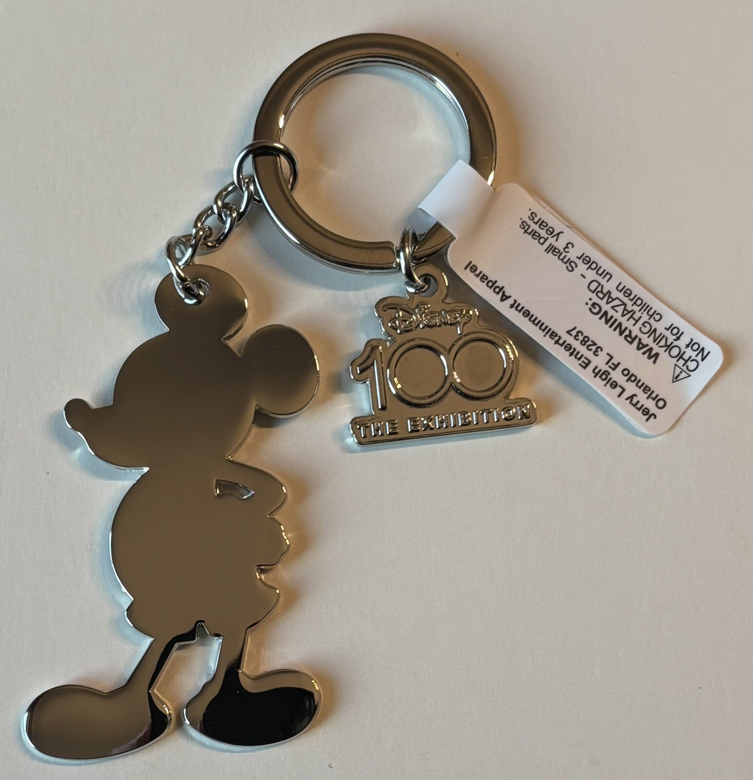 Disney 100 The Exhibition Mickey Mouse Silver Key Chain Brand New Tags Attached