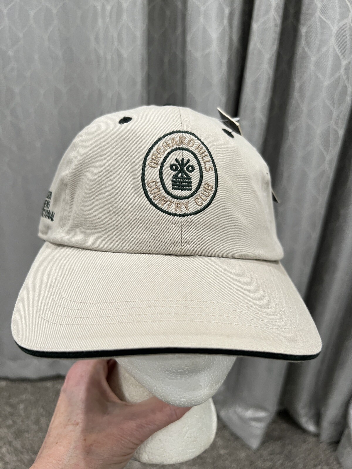 Ahead Authentics NWT Orchard Hills Country Club Taupe Hat Blk Green accent Adj.