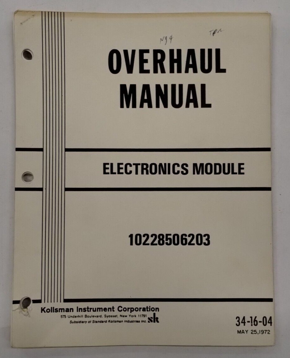 Kollsman Instrument Electronics Module 10228506203 Overhaul Manual May 25, 1972