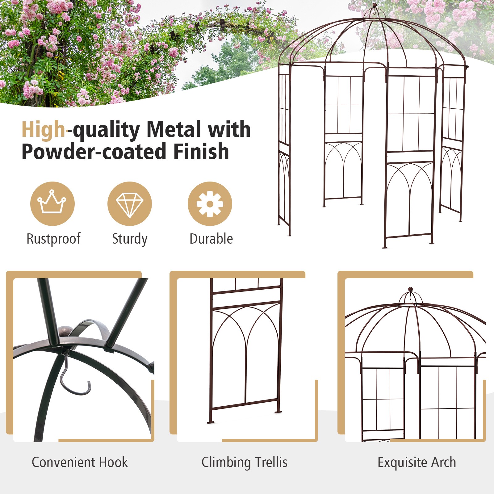 Birdcage Shaped Arbor Durable Garden Arch Arbor for Peaceful Meditation Wedding