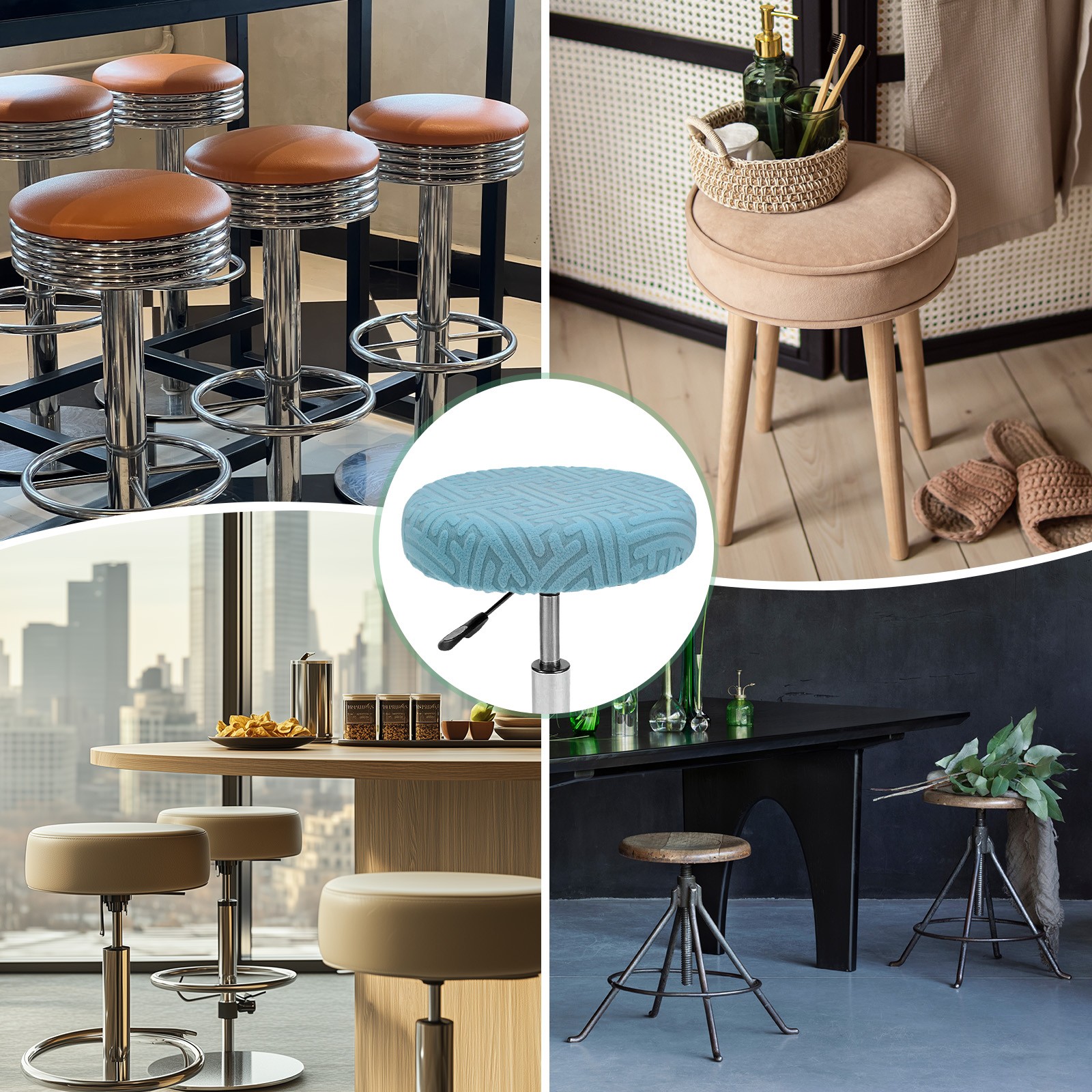 1-Pack Bar Stool Covers Round for 14-16 Inch Strip Pattern Covers [Sky Blue]