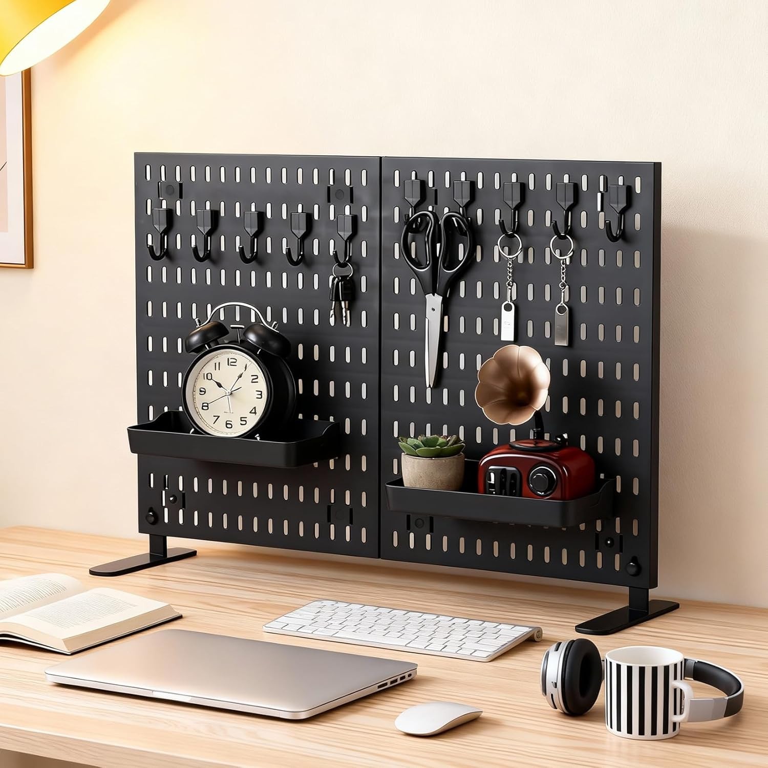GRAVEE Desktop Pegboard Organizer 42x60cm Stand Up PP Plastic Hooks Shelves