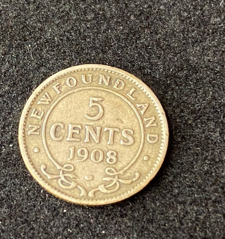 1908 Newfoundland 5 Cents 0.9250 Silver ASW 0.035 Oz Free Shipping